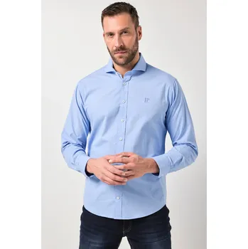 Pánská košile JP1880, Plus size Košile JP1880, kolekce business, dlouhé rukávy, žraločí límeček, Modern střih, do 8XL pro plnoštíhlé nadměrná velikost, 846042700-1457, modrý, L, Plus size oblečení, Oblečení pro vysoké muže, Nadměrné velikosti, Oblečení pro plnoštíhlé.