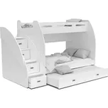 Patrová postel ZUZKA pro 3 osoby s přistýlkou (různé barvy), Bílá