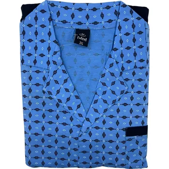 Pánské pyžamo N-feel Pánské nadměrné bavlněné pyžama s dlouhým rukávem na rozepínání KEVIN Barva: Světle modrá, Velikost: 5XL