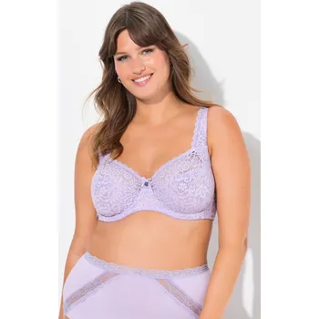 Podprsenka Ulla Popken, Plus size Podprsenka s kosticemi, květovaná krajka, plná krajka, košíčky C-E pro plnoštíhlé nadměrná velikost, 727062800-1094, nachový, 105D, Nadměrné velikosti, Plus size oblečení, Oblečení pro boubelky, Oblečení pro baculky, Oblečení pro pl