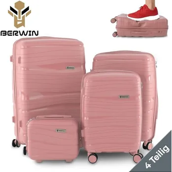 Sada kufrů BERWIN Torna 4v1 - skořepinové kufry na kolečkách + kosmetická taštička DUSTY Rose M19821