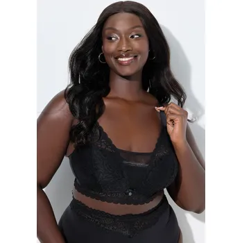 Podprsenka Ulla Popken, Plus size Braletka TruYou, měkké košíčky, krajka, bez kostic, košíčky A-D pro plnoštíhlé nadměrná velikost, 848232100-1915, černý, 100A, Nadměrné velikosti, Plus size oblečení, Oblečení pro boubelky, Oblečení pro baculky, Oblečení pro plnoští