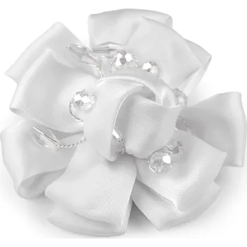 Náramek Brož saténový květ s broušenými kamínky Ø7 cm, malé, 4 bílá