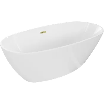 Mexen Eris samostatně stojící vana 170 x 80 cm, bílá, přepad zlatý kartáčovaný - 53441708000-55 Volně stojící vany