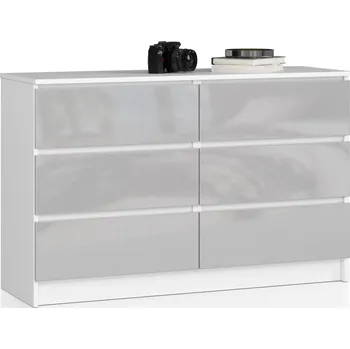 Komoda Široká komoda se šuplíky SAVRILA - bílá / světle šedá lesklá