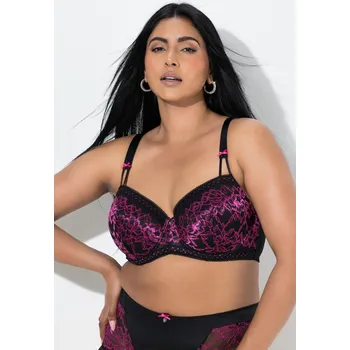 Podprsenka Ulla Popken, Plus size Podprsenka s kosticemi, měkké košíčky, zlatá krajka, košíčky B-F pro plnoštíhlé nadměrná velikost, 842706800-1121, růžový, 90F, Nadměrné velikosti, Plus size oblečení, Oblečení pro boubelky, Oblečení pro baculky, Oblečení pro plnošt