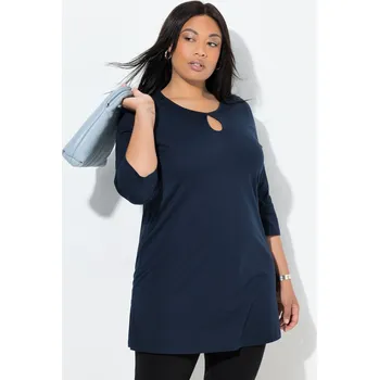 Dámské tričko Ulla Popken, Plus size Dlouhé tričko, A střih, kulatý výstřih, 3/4 rukávy pro plnoštíhlé nadměrná velikost, 842548130-1129, modrý, 46/48, Nadměrné velikosti, Plus size oblečení, Oblečení pro boubelky, Oblečení pro baculky, Oblečení pro plnoštíhlé, Oblečen