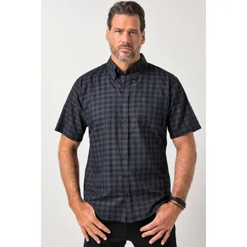 Pánská košile JP1880, Plus size Kostkovaná košile JP1880, krátké rukávy, límeček s knoflíky, Modern střih, do 8XL pro plnoštíhlé nadměrná velikost, 846015100-1457, černý, L, Plus size oblečení, Oblečení pro vysoké muže, Nadměrné velikosti, Oblečení pro plnoštíhlé.