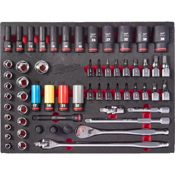 Ruční nářadí MILWAUKEE Sada ráčen a nástrčných klíčů v pěnové vložce, 1/2", 60ks