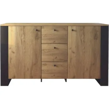 Komoda Prostorná komoda se zásuvkami a dvířky do obývacího pokoje Wood - Mebelbos Dub Craft Zlatý / Černá 140.2x80.5 cm