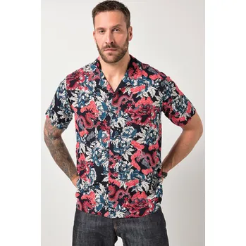 Pánská košile JP1880, Plus size Košile JP1880, krátké rukávy, Cuba límeček, květovaný potisk, Cuba střih, do 8XL pro plnoštíhlé nadměrná velikost, 845954130-1456, modrý, 7XL, Plus size oblečení, Oblečení pro vysoké muže, Nadměrné velikosti, Oblečení pro plnoštíhlé.