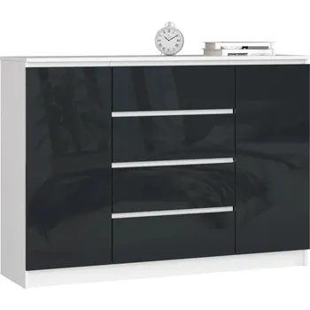 Komoda Velká kombinovaná komoda SAVRILA - bílá / tmavě šedá lesklá