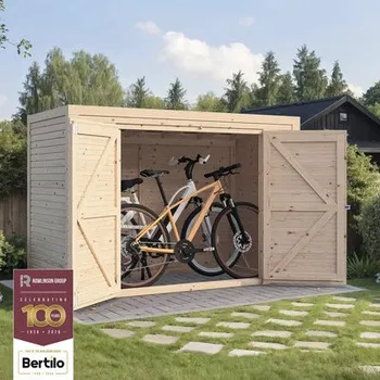 Zahradní úložný box Přístřešek na popelnice Bertilo Fineline 207 x 103 x 143 cm přírodní