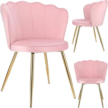 Jídelní židle Jídelní židle Stylo FIORE – velurový sedák, zlaté nohy - růžové