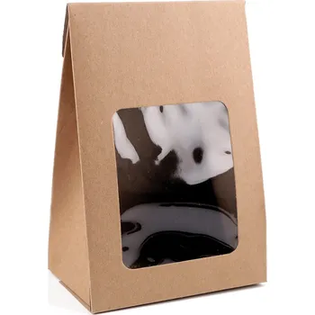 Dárková krabička Papírová krabice s průhledem a širším dnem, střední, hnědá přírodní