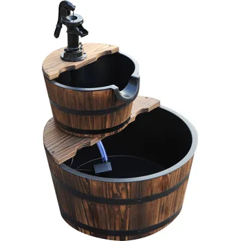 Zahradní dekorace Outsunny Dvoupatrová kaskádová fontána Outsunny, zahradní fontána s vodopádem a vnitřní fontánou, jedlové dřevo, 44,5 x 44,5 x 58,5 cm, včetně zahradního čerpadla |