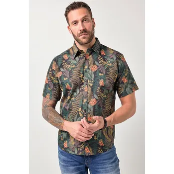 Pánská košile JP1880, Plus size Košile JP1880, krátké rukávy, květovaný vzor, Kent límeček, Modern střih, do 8XL pro plnoštíhlé nadměrná velikost, 846019349-1460, hnědý, XXL, Plus size oblečení, Oblečení pro vysoké muže, Nadměrné velikosti, Oblečení pro plnoštíhlé.