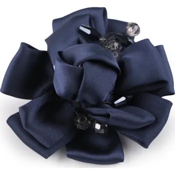 Náramek Brož saténový květ s broušenými kamínky Ø7 cm, malé, 3 modrá tmavá