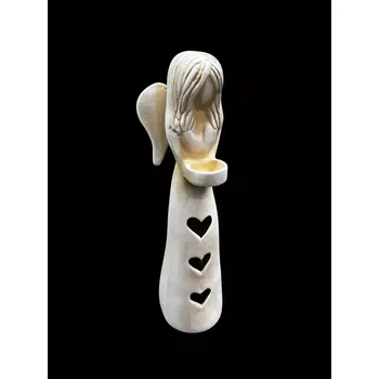 Svícen Keramický anděl na svíčku srdce (Anděl z keramiky)