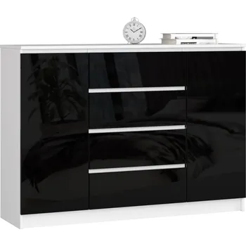 Komoda Velká kombinovaná komoda SAVRILA - bílá / černá lesklá