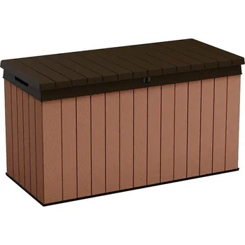 Zahradní úložný box Extra velký venkovní úložný box na nářadí dřevoplast evotech, hnědý, 570 L