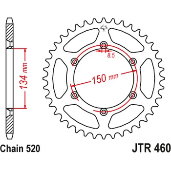 Řetězová sada pro motocykl Řetězová rozeta JT JTR 460-43 43 zubů, 520 KAWASAKI KLX 450 R 2008-2026