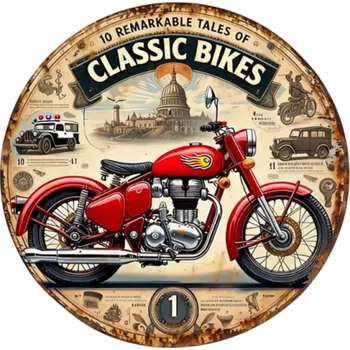Plechová cedule Cedule 2D hliníková 20 x 20 cm Vintage kreslený motiv červené motorky Retro závěsná nástěnná dekorace do garáže, dílny i interiéru