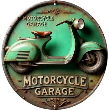 Plechová cedule Vintage retro cedule se zeleným skútrem Hliníková 2D závěsná dekorace na stěnu Plechová stylová ozdoba interiéru