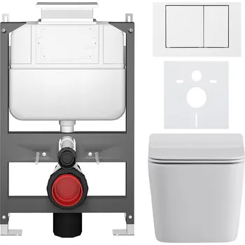 Toaletní stolek CERANO - Kompletní podomítkový WC set Forte - bílá lesklá - WC tlačítko Prime/Maxio, bílá - ovládání shora - předstěnová/sádrokarton instalace - 51x35 cm