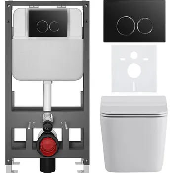 Toaletní stolek CERANO - Kompletní podomítkový WC set Forte - bílá lesklá - WC tlačítko Prime/Duoalo, černá - volně stojící - předstěnová/sádrokarton instalace - 51x35 cm