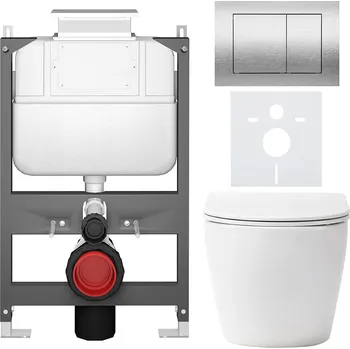 Toaletní stolek CERANO - Kompletní podomítkový WC set Verde - bílá matná - WC tlačítko Prime/Maxio, stříbrná - ovládání shora - předstěnová/sádrokarton instalace - 51x35 cm