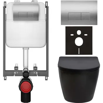 Toaletní stolek CERANO - Kompletní podomítkový WC set Verde - černá matná - WC tlačítko Prime/modulo, stříbrná - pro zazdění - 51x35 cm