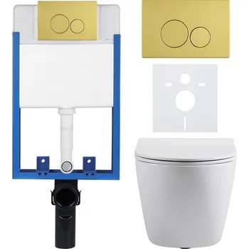 Toaletní stolek CERANO - Kompletní podomítkový WC set Lite/Cesso - bílá lesklá - WC tlačítko Duo. zlatá - k zazdění - 49x36 cm