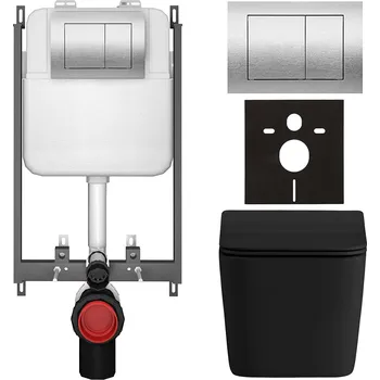 Toaletní stolek CERANO - Kompletní podomítkový WC set Forte - černá matná - WC tlačítko Prime/Maxio, stříbrná - pro zazdění - 51x35 cm