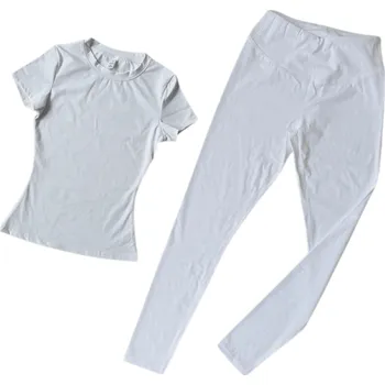 Dámské legíny Dámská sportovní souprava Tričko s krátkým rukávem Legíny Jednobarevná Nylon Spandex Fitness jóga cvičení bílá M