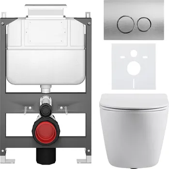 Toaletní stolek CERANO - Kompletní podomítkový WC set Cesso - bílá lesklá - WC tlačítko Prime/Duoalo, stříbrná - ovládání shora - předstěnová/sádrokarton instalace - 51x35 cm