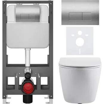 Toaletní stolek CERANO - Kompletní podomítkový WC set Cesso - bílá matná - WC tlačítko Prime/modulo, stříbrná - volně stojící - předstěnová/sádrokarton instalace - 51x35 cm