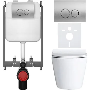 Toaletní stolek CERANO - Kompletní podomítkový WC set Norbi - bílá lesklá - WC tlačítko Prime/Duoalo, stříbrná - pro zazdění - 51x35 cm