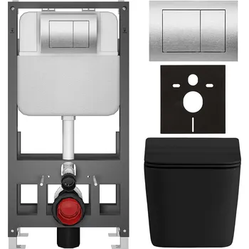 Toaletní stolek CERANO - Kompletní podomítkový WC set Forte - černá matná - WC tlačítko Prime/Maxio, stříbrná - volně stojící - předstěnová/sádrokarton instalace - 51x35 cm
