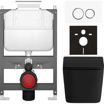 Toaletní stolek CERANO - Kompletní podomítkový WC set Forte - černá matná - WC tlačítko Prime/Duoalo, bílá - ovládání shora - předstěnová/sádrokarton instalace - 51x35 cm