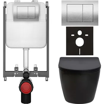 Toaletní stolek CERANO - Kompletní podomítkový WC set Verde - černá matná - WC tlačítko Prime/Maxio, stříbrná - pro zazdění - 51x35 cm