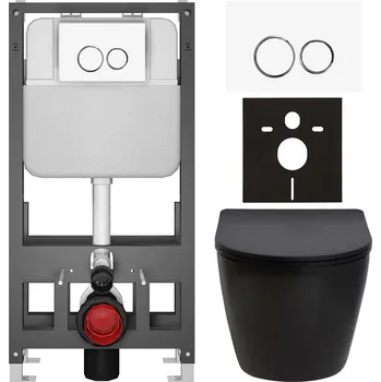 Toaletní stolek CERANO - Kompletní podomítkový WC set Verde - černá matná - WC tlačítko Prime/Duoalo, bílá - volně stojící - předstěnová/sádrokarton instalace - 51x35 cm