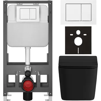 Toaletní stolek CERANO - Kompletní podomítkový WC set Forte - černá matná - WC tlačítko Prime/Maxio, bílá - volně stojící - předstěnová/sádrokarton instalace - 51x35 cm