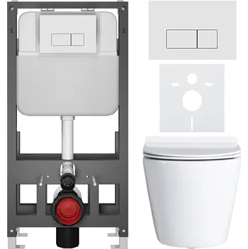 Toaletní stolek CERANO - Kompletní podomítkový WC set Norbi - bílá lesklá - WC tlačítko Prime/Modulo, bílá - volně stojící - předstěnová/sádrokarton instalace - 51x35 cm