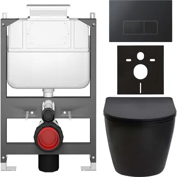 Toaletní stolek CERANO - Kompletní podomítkový WC set Verde - černá matná - WC tlačítko Prime/Modulo, černá - ovládání shora - předstěnová/sádrokarton instalace - 51x35 cm