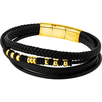 Náramek Náramek z ušlechtilé oceli a kůže - AZ545-1877