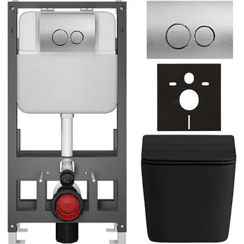 Toaletní stolek CERANO - Kompletní podomítkový WC set Forte - černá matná - WC tlačítko Prime/Duoalo, stříbrná - volně stojící - předstěnová/sádrokarton instalace - 51x35 cm