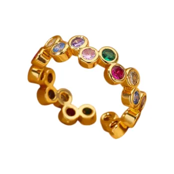 Prsten Dámský prstýnek Nastavitelná velikost Otevřený zirkonový prsten se barevnými kamínky Zlatá barva Lehký elegantní jemný šperk