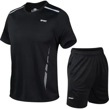 Pánské kraťasy Pánská sportovní souprava Tričko s krátkým rukávem Kraťasy Jednobarevná Polyester Fitness běh trénink volný čas černá L