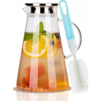 Skleněný džbán s víkem na nápoje, vodu, džus, koktejly, kompot, limonádu 2L